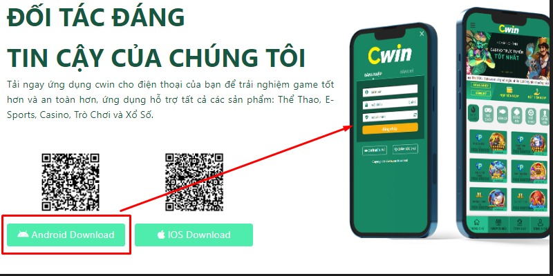 Bắt đầu tiến trình tải app Cwin 